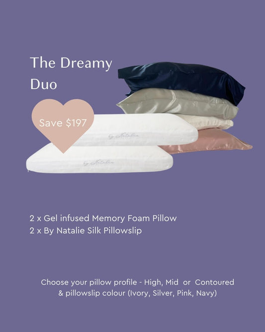 The Dreamy Duo: Gel Memory Foam Pillows & Silk Pillowslips Duo - Save $197!