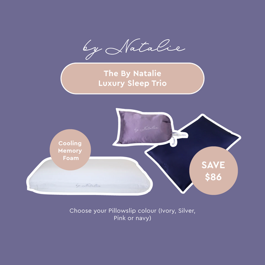 Luxury Sleep Trio: Cooling Memory Foam Pillow, Silk Pillowslip + Goose Down Topper